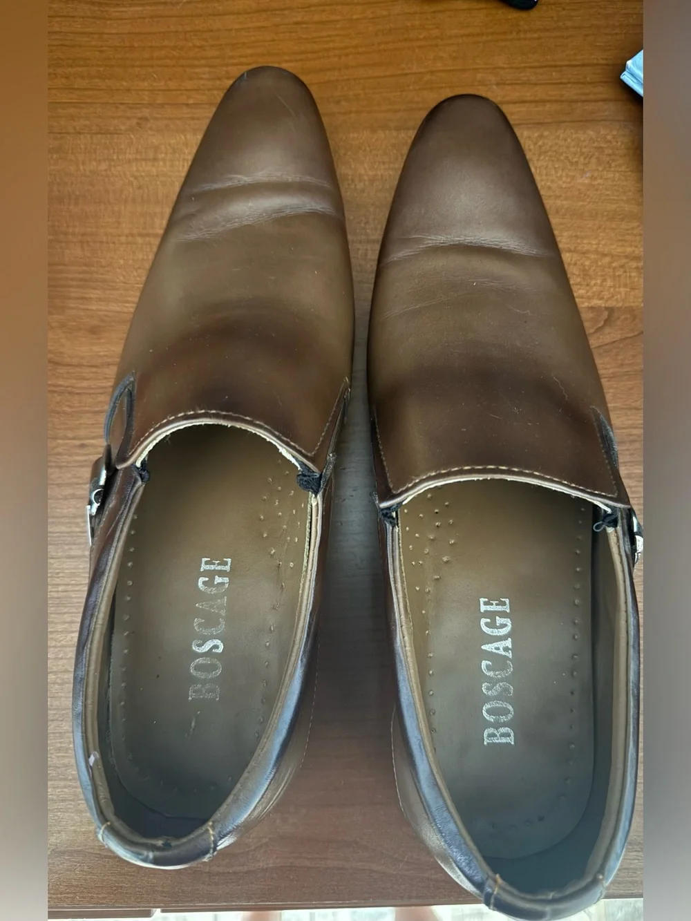 Boscage Men's Brown Leather Slip-On Dress Shoes size 42